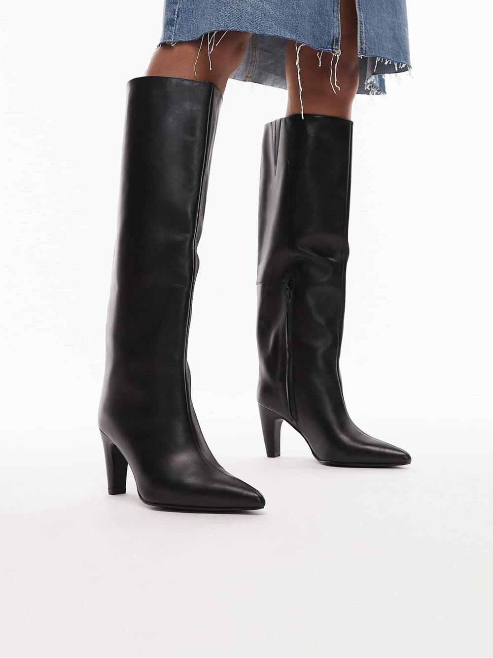 Bronx Real Leather Black Knee-High Heeled Boots